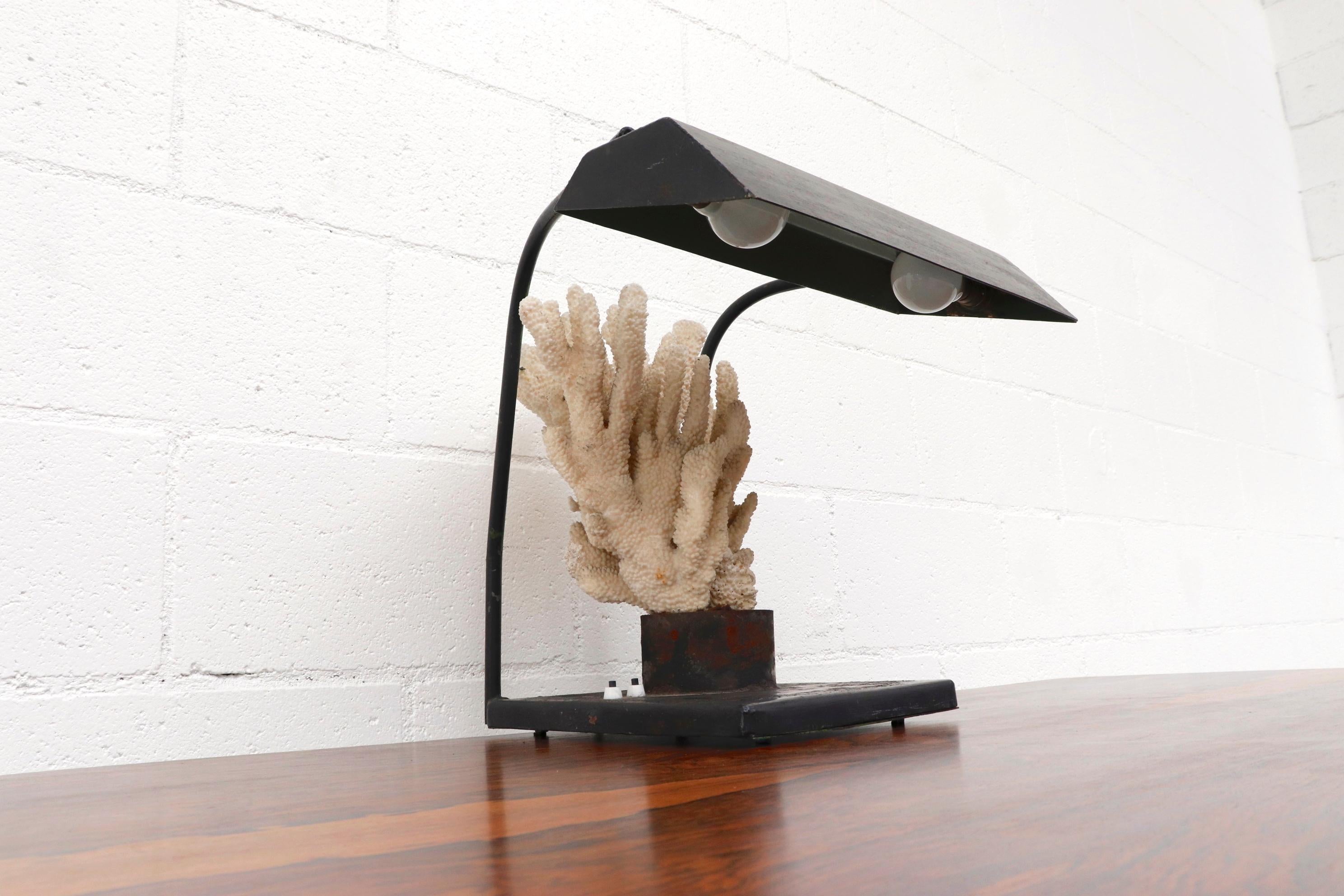 Art Deco Vintage Industrial Table Lamp with Coral Specimen