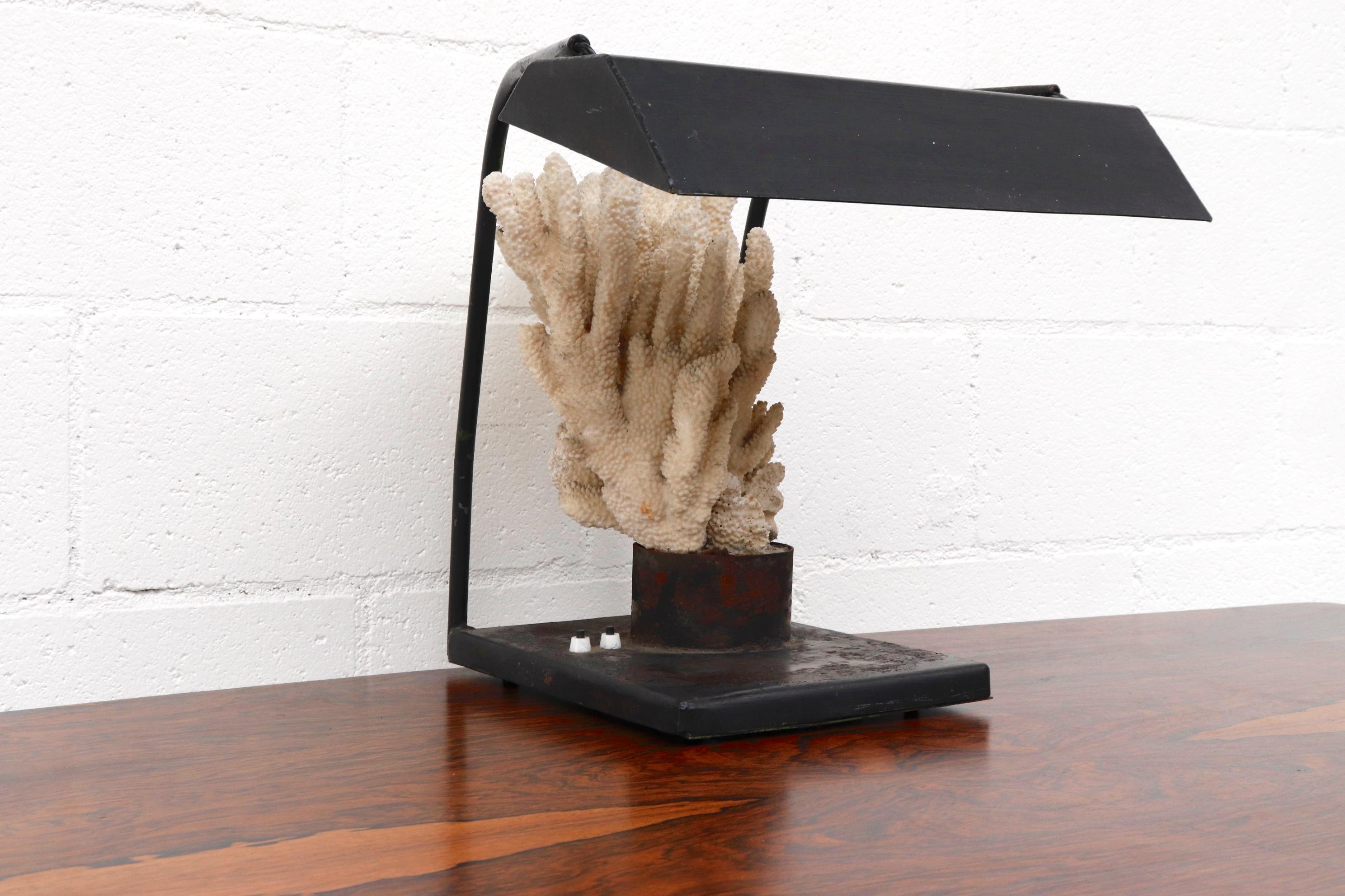 Vintage Industrial Table Lamp with Coral Specimen In Fair Condition In Los Angeles, CA