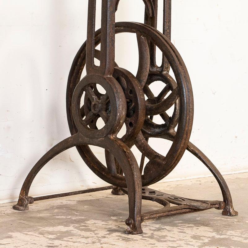 Hungarian Vintage Industrial Tall Side Table with Cast Iron Gear Base