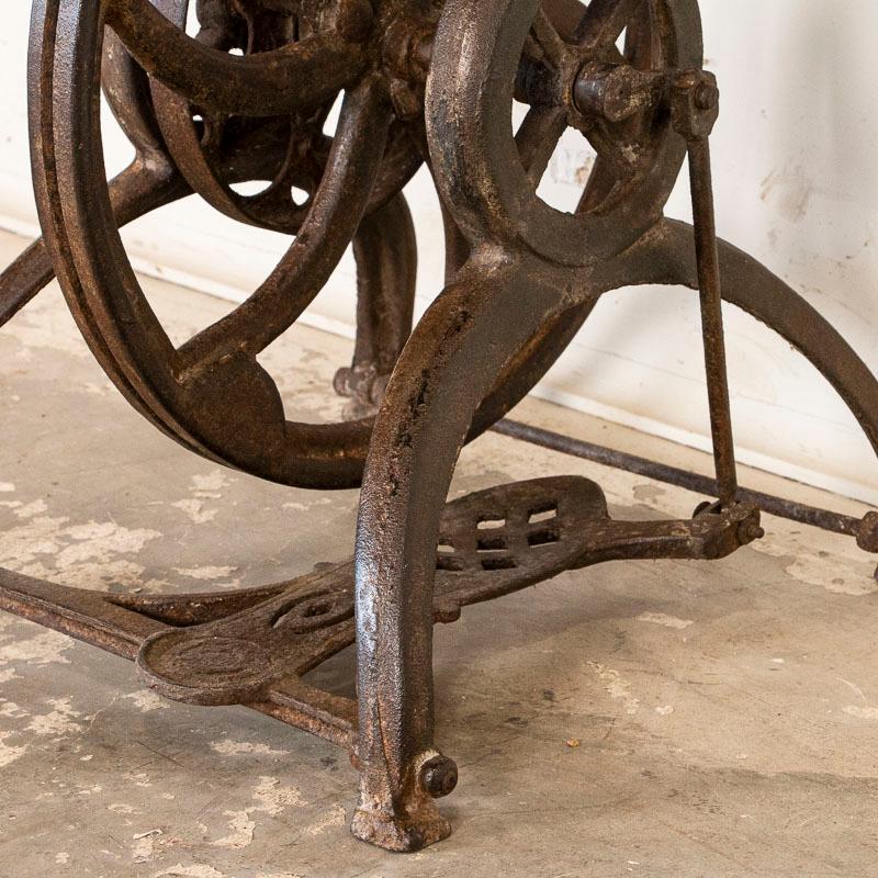 Vintage Industrial Tall Side Table with Cast Iron Gear Base In Good Condition In Round Top, TX