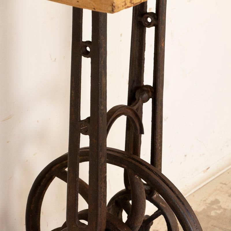 20th Century Vintage Industrial Tall Side Table with Cast Iron Gear Base