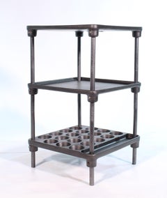 Vintage Industrial Three-Tier Cast Iron Display End or Side Table