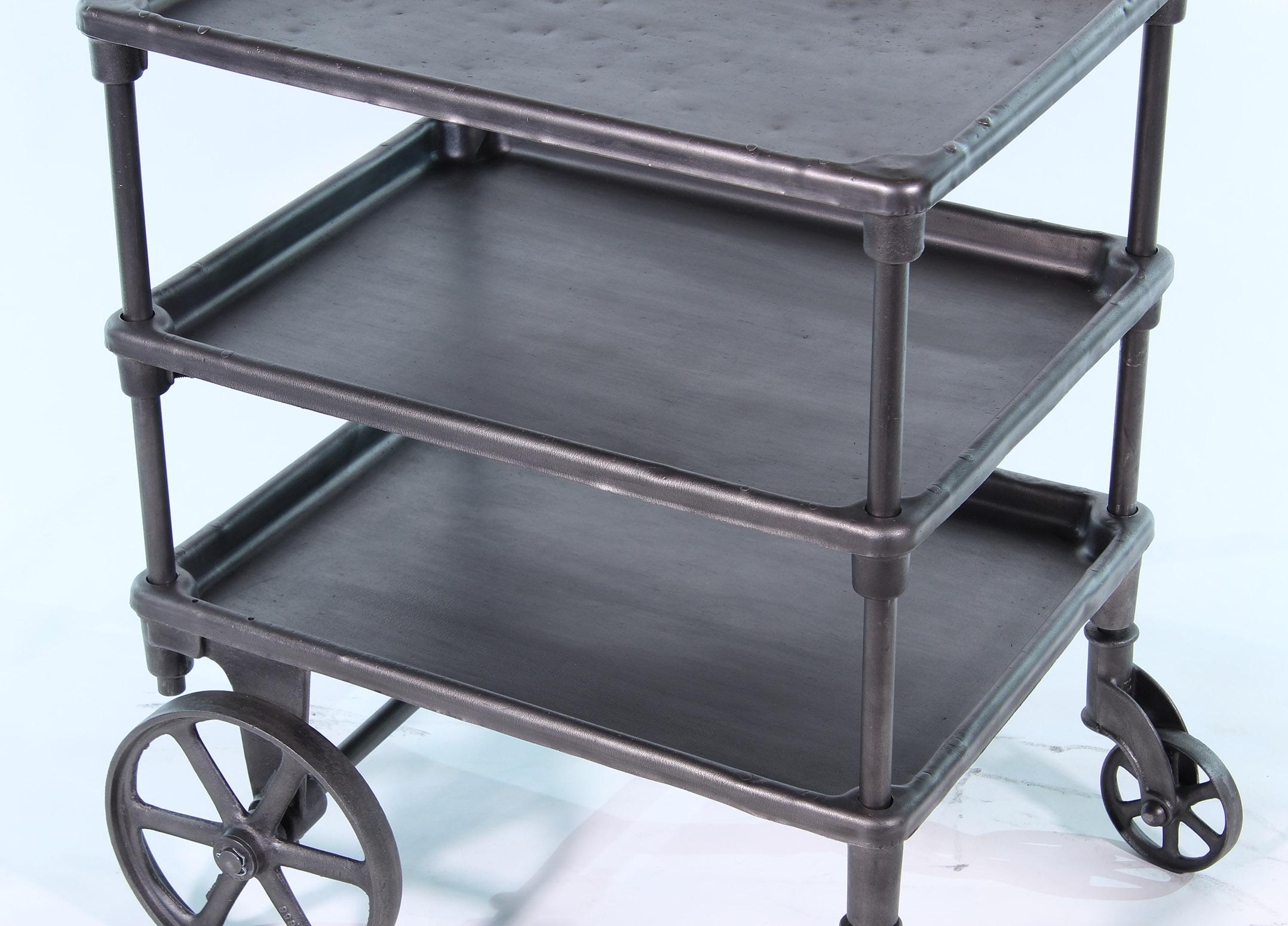 Steel Vintage Industrial Three-Tier Table Rolling Bar Cart
