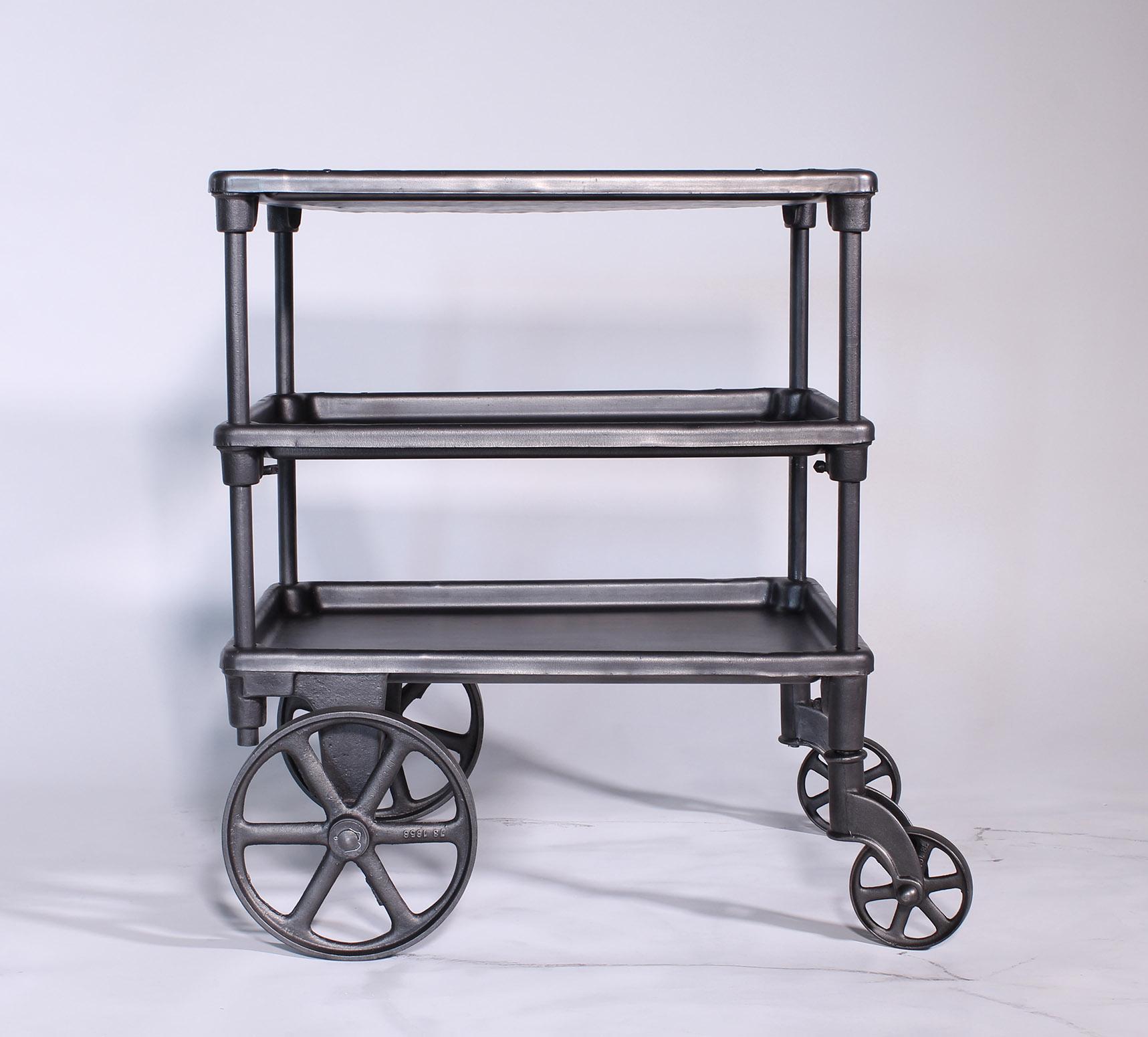 American Vintage Industrial Three-Tier Table Rolling Bar Cart