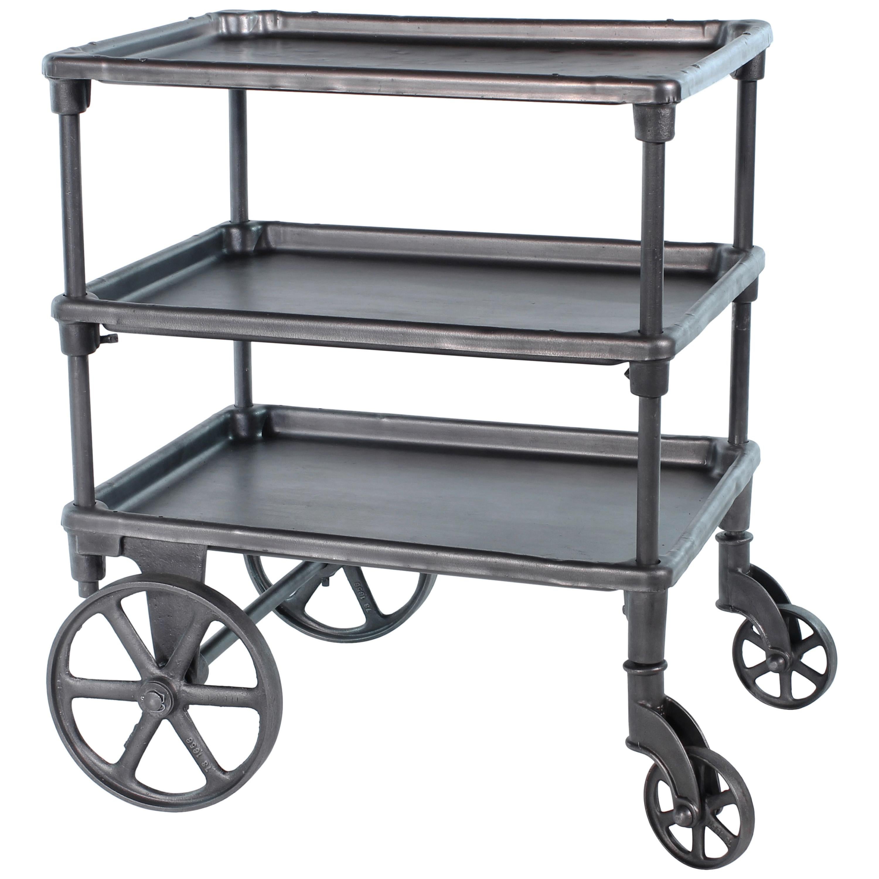 Vintage Industrial Three-Tier Table Rolling Bar Cart