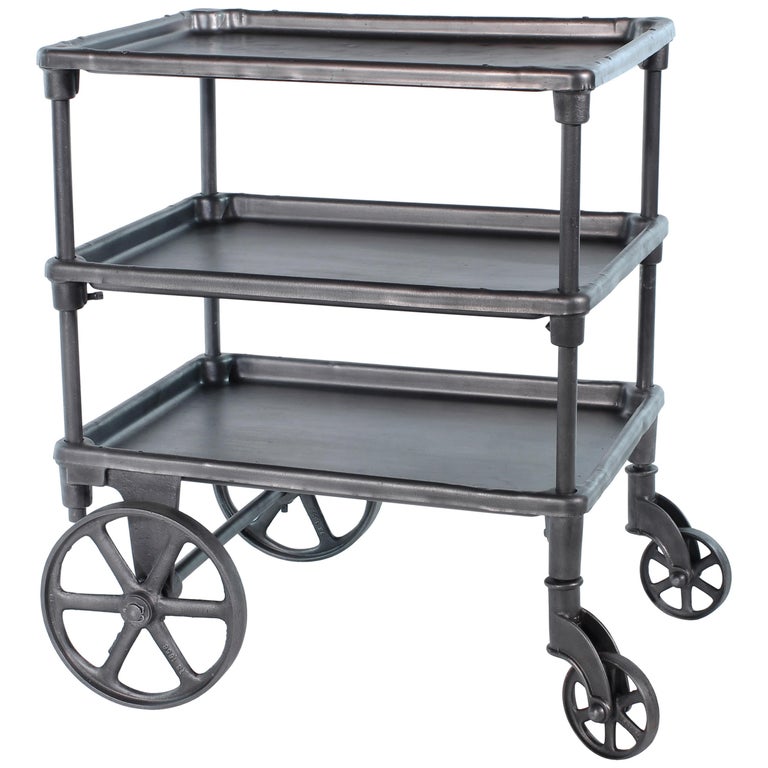 Vintage Industrial Three Tier Table Rolling Bar Cart At 1stdibs