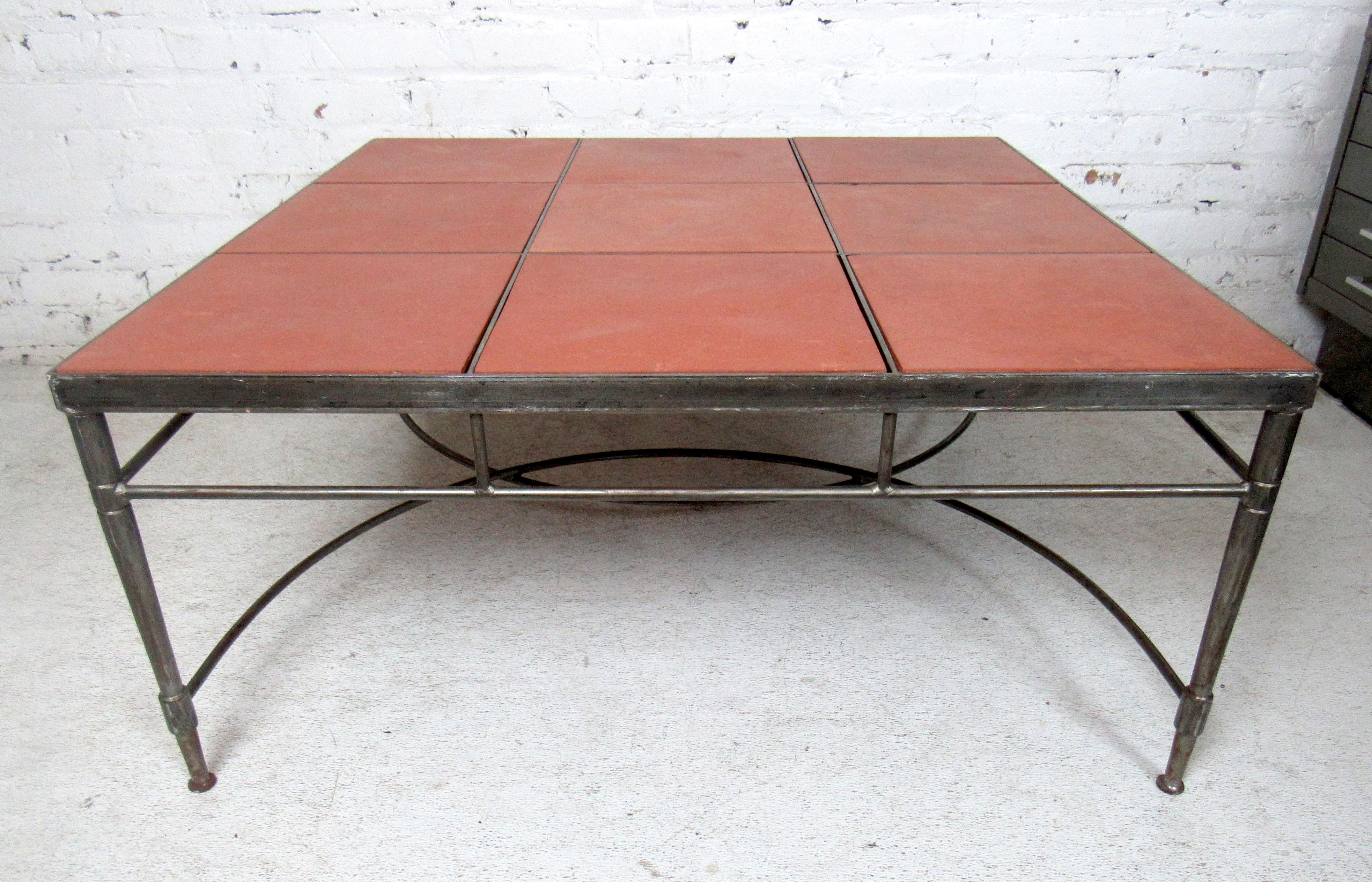 Square vintage metal coffee table featuring stone tile inserts.

(Please confirm item location - NY or NJ with dealer).