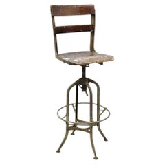 Vintage Industrial Toledo Metal Co Steel & Wood Adjustable Drafting Stool Chair
