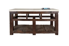 Vintage Industrial Tradesman Table with Limestone Top