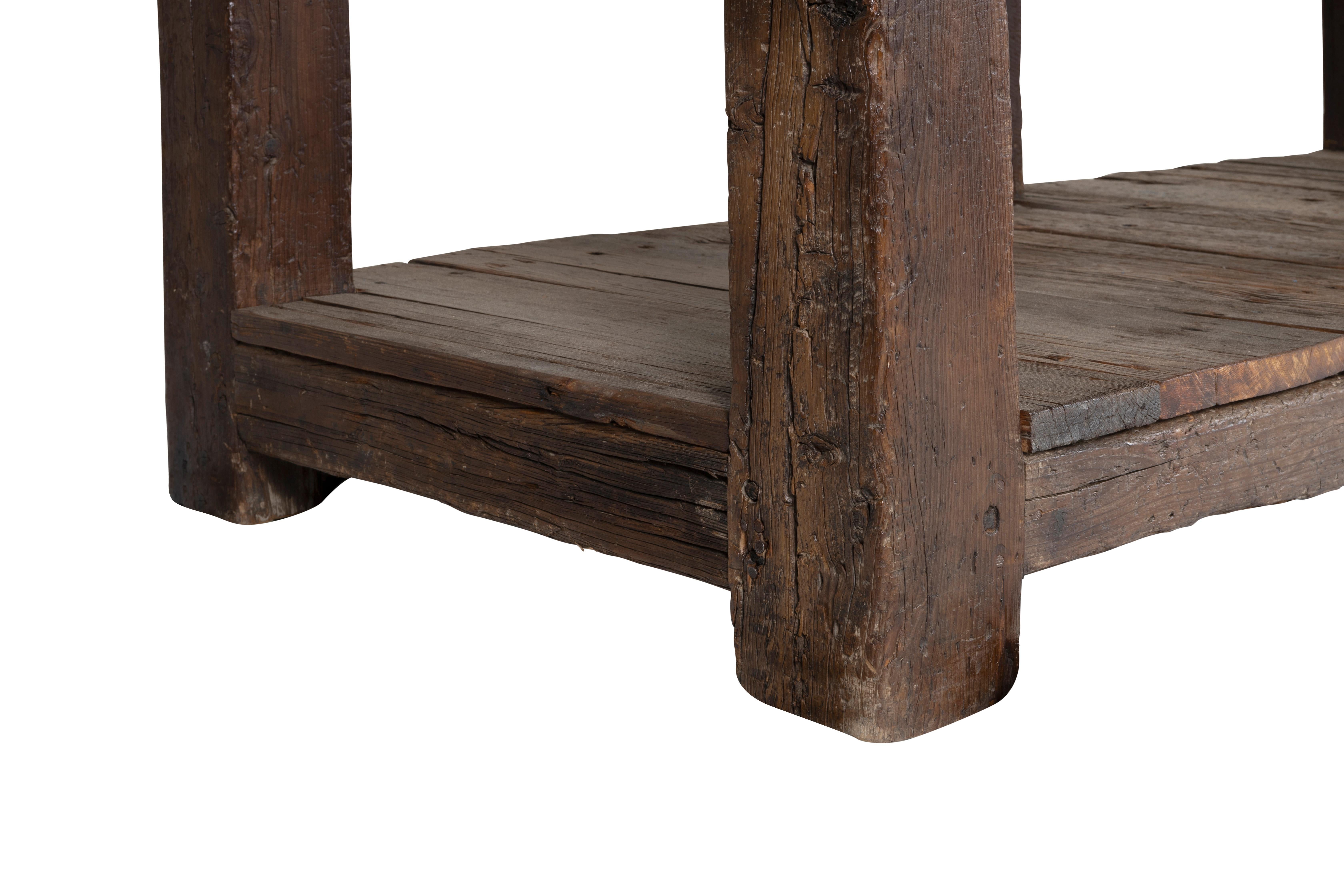 Table vintage industrielle Tradesman avec plateau en pierre calcaire Bon état - En vente à Dallas, TX