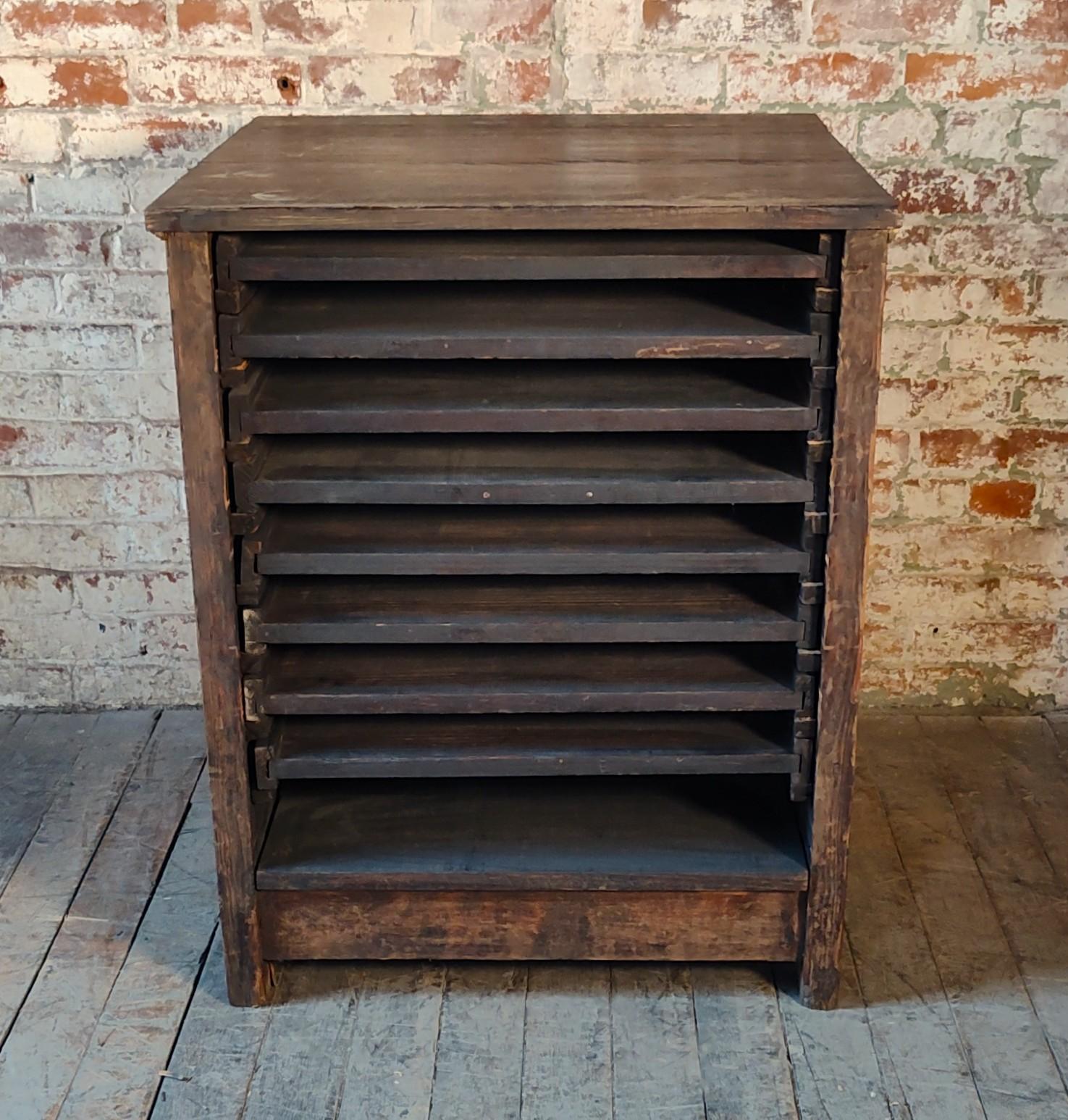 American Vintage Industrial Tray Storage Cabinet For Sale