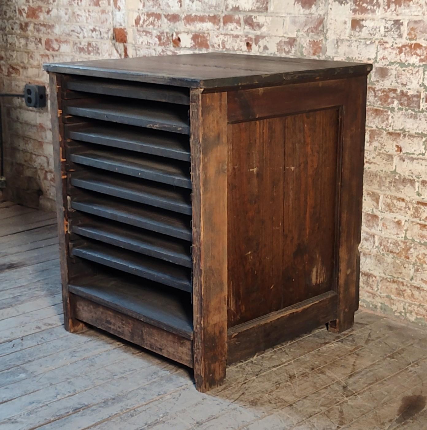 Vintage Industrial Tray Storage Cabinet In Fair Condition For Sale In Oakville, CT