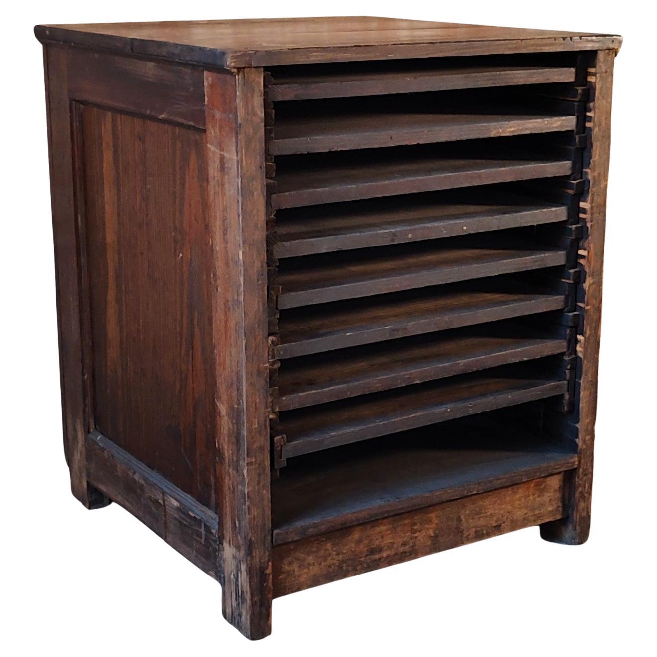 Vintage Industrial Tray Storage Cabinet For Sale