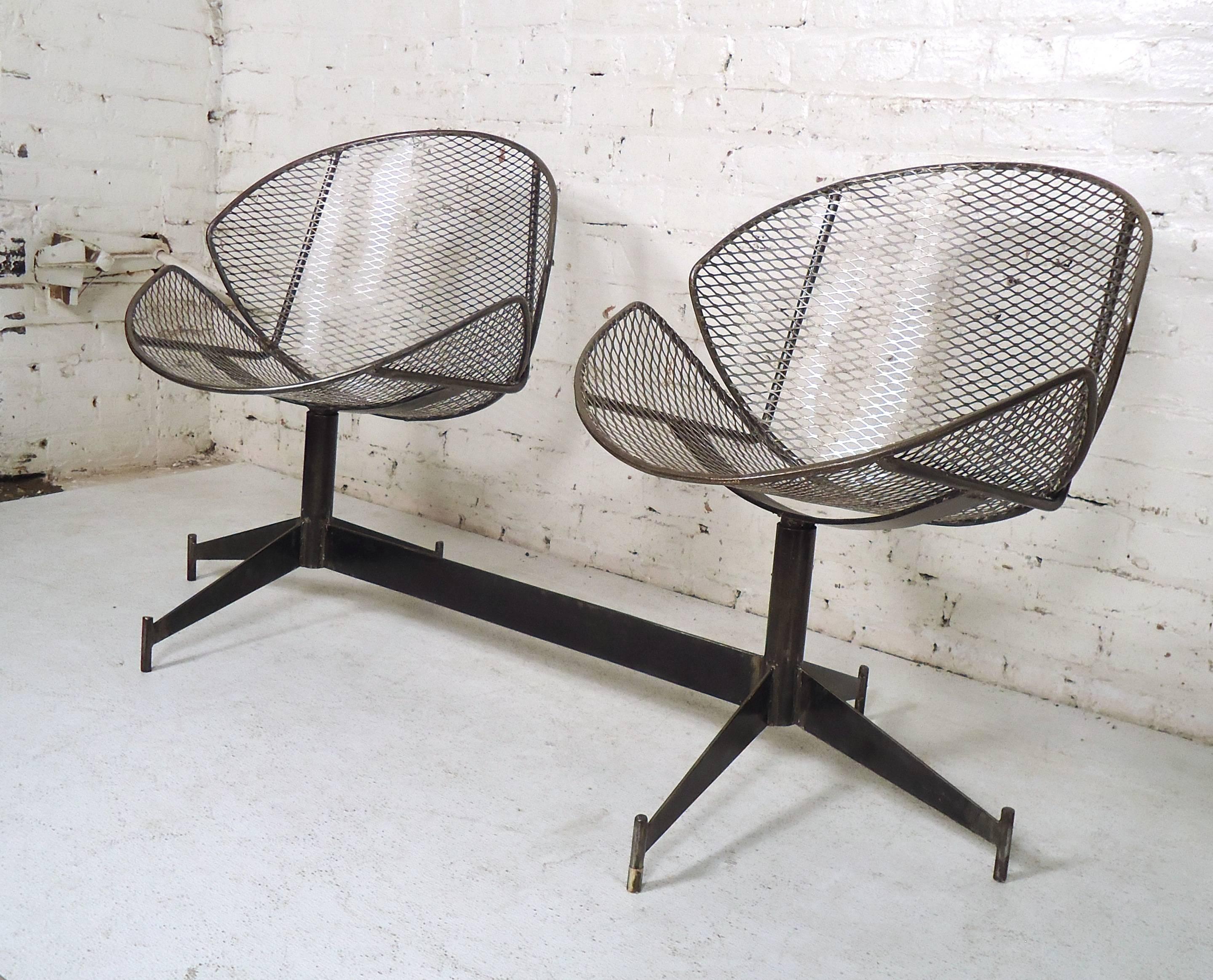 Wrought Iron Vintage Industrial Two-Seat Bench