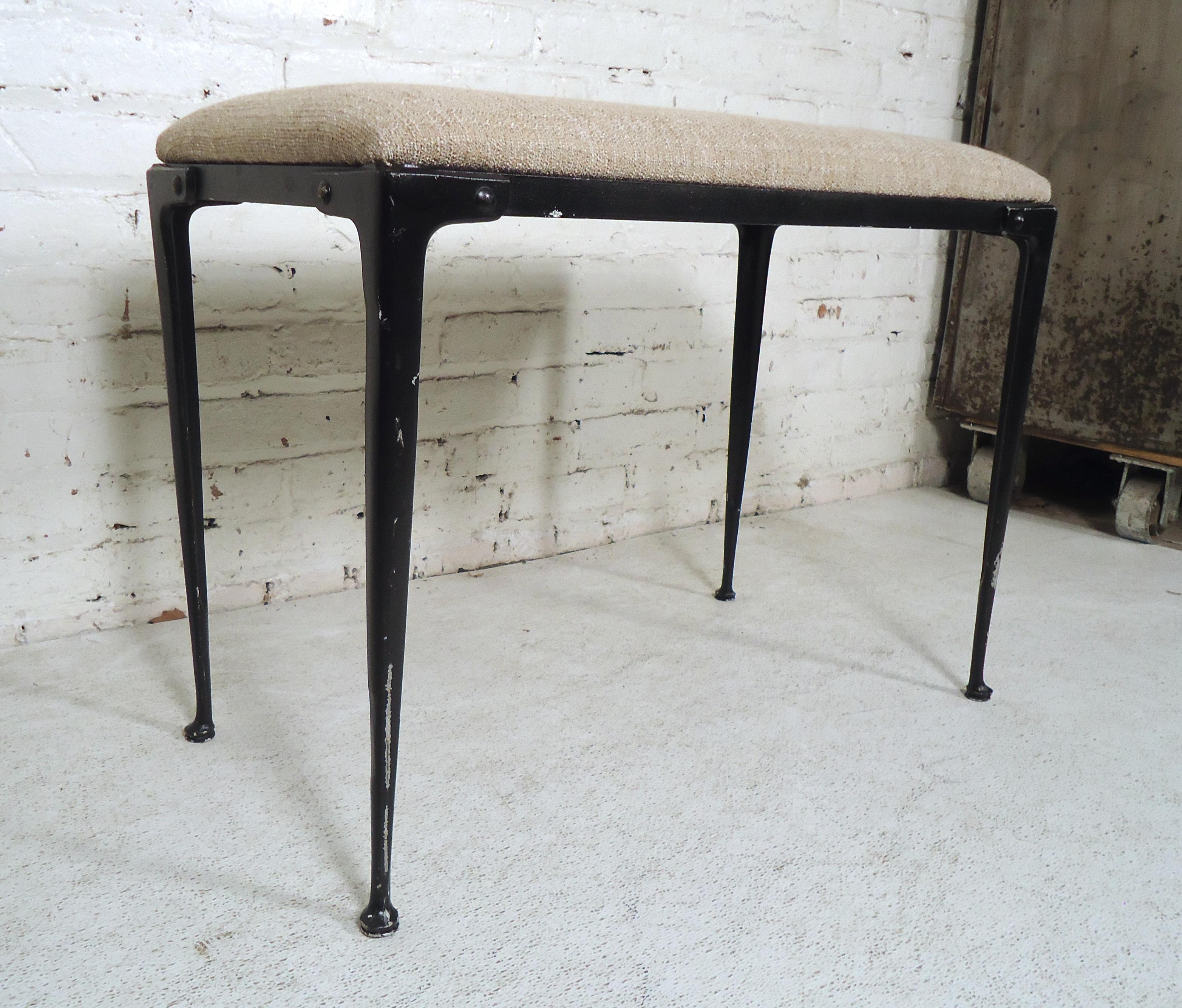 Vintage Industrial Upholstered Bench In Good Condition In Brooklyn, NY