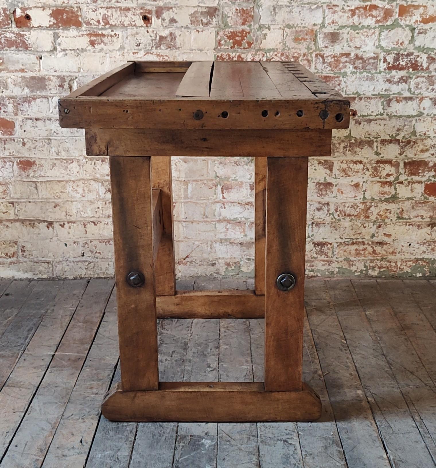 Maple Vintage Industrial Viseless Workbench / Table For Sale