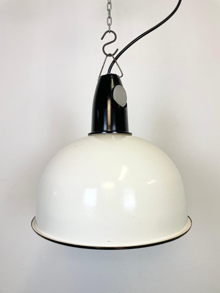 Russian Vintage Industrial Soviet White Enamel Pendant Light, 1960s For Sale