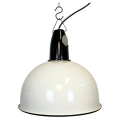 Vintage Industrial Soviet White Enamel Pendant Light, 1960s