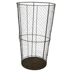 Vintage Industrial Wire Mesh Metal Trash Can / Waste Basket.