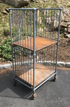 Vintage Industrial Wood and Steel Rolling Bindery Cart, Early 20th Century