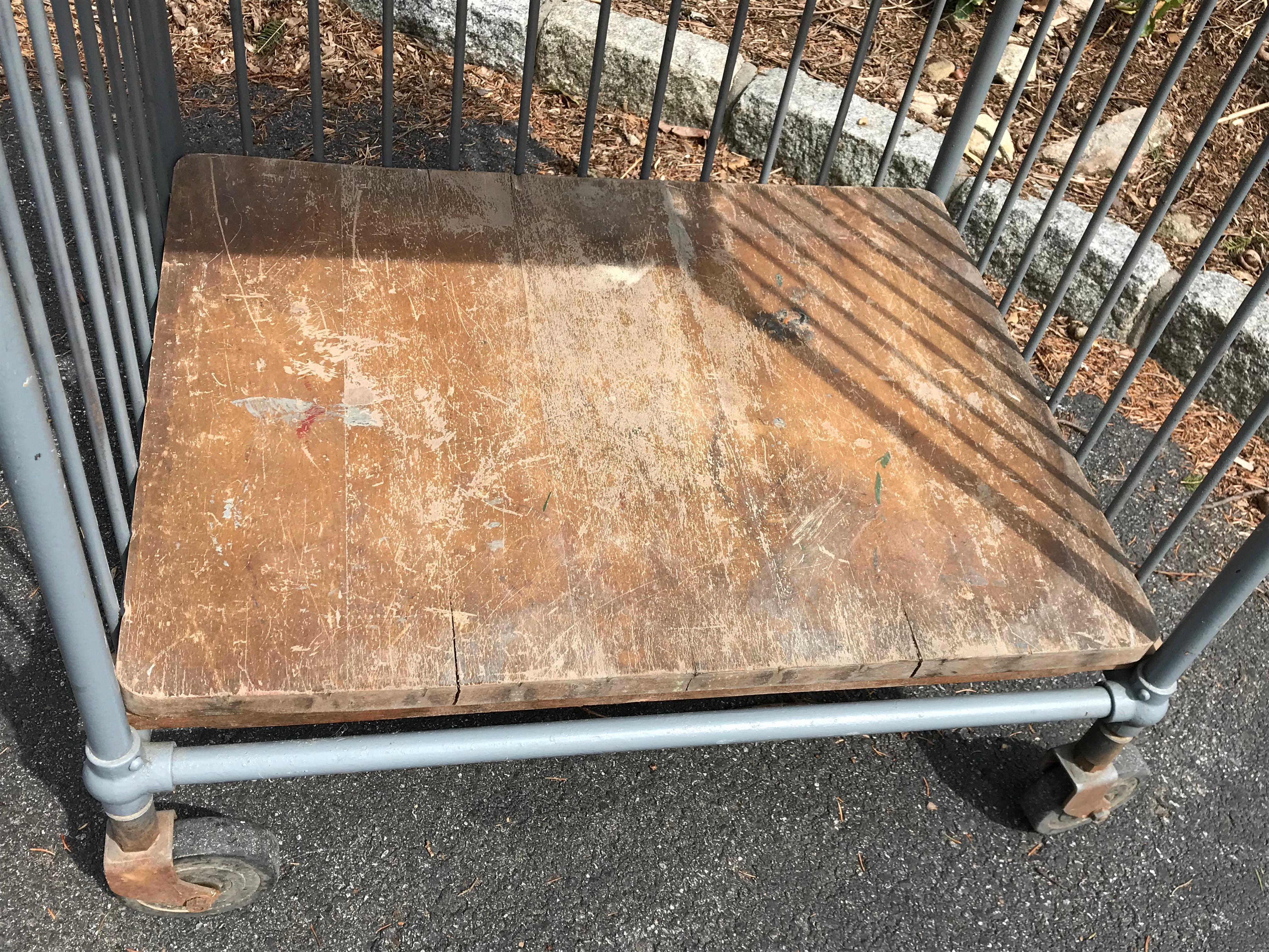 Vintage Industrial Wood and Steel Rolling Bindery Cart, Early 20th Century In Good Condition In Bedford Hills, NY