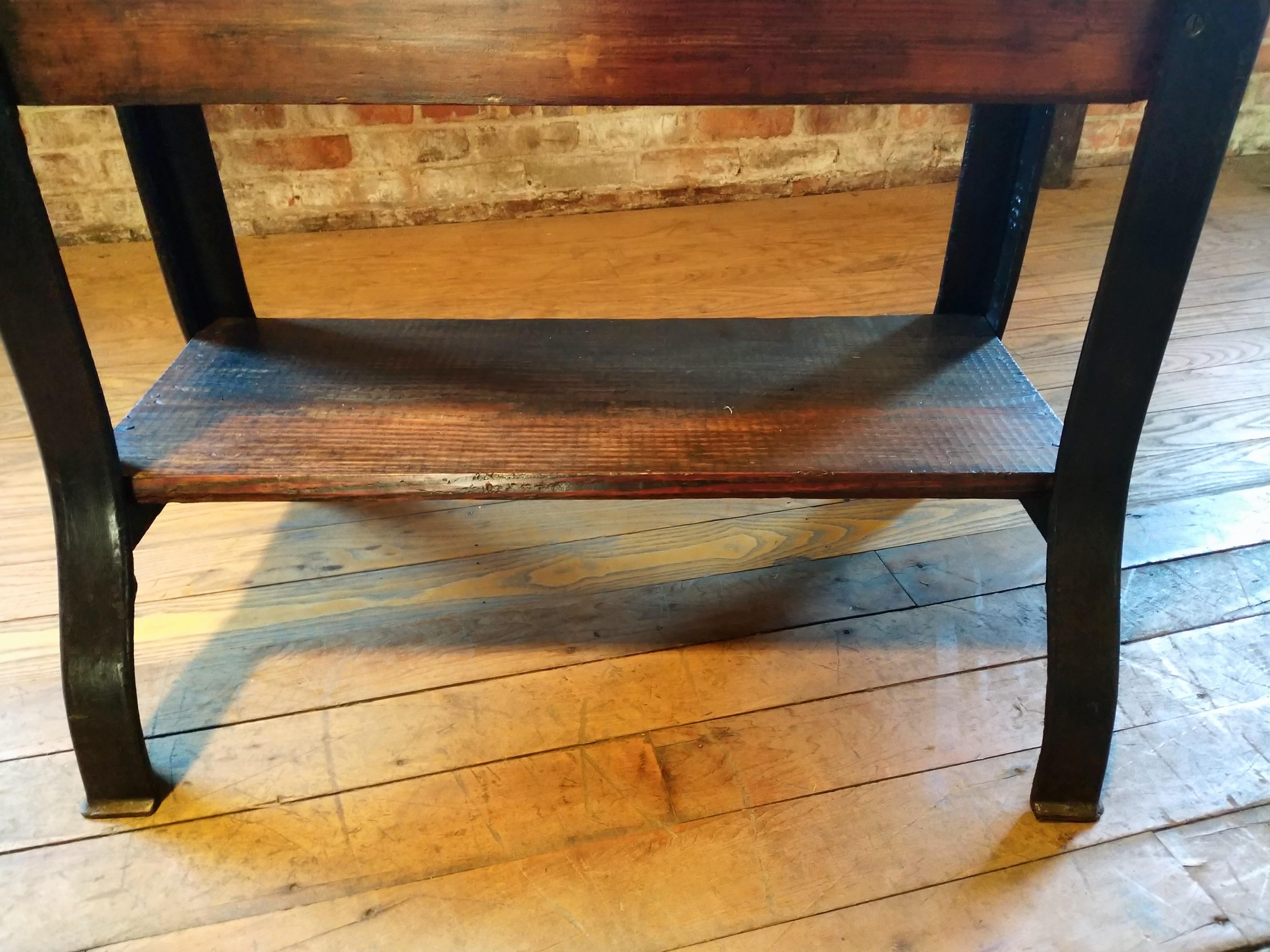 Vintage Industrial Wood and Cast Iron Printer's Proof Table In Distressed Condition In Oakville, CT