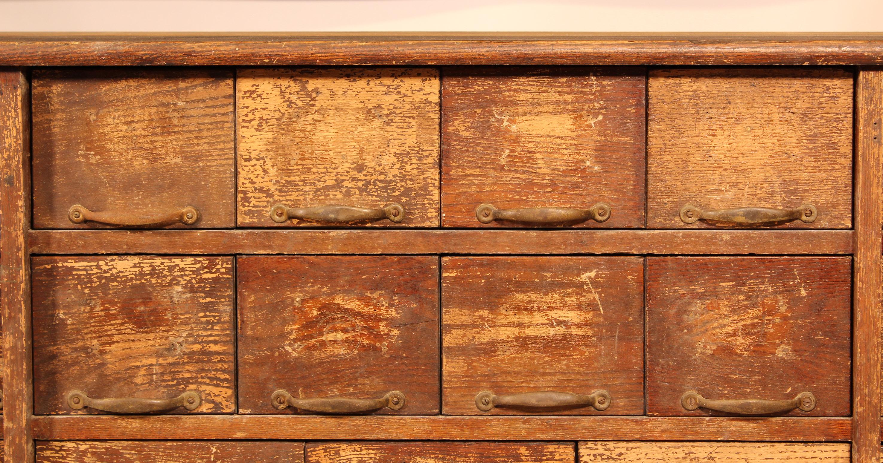 19th Century Vintage Industrial Wood and Metal Hardware Store Counter Apothecary Cabinet