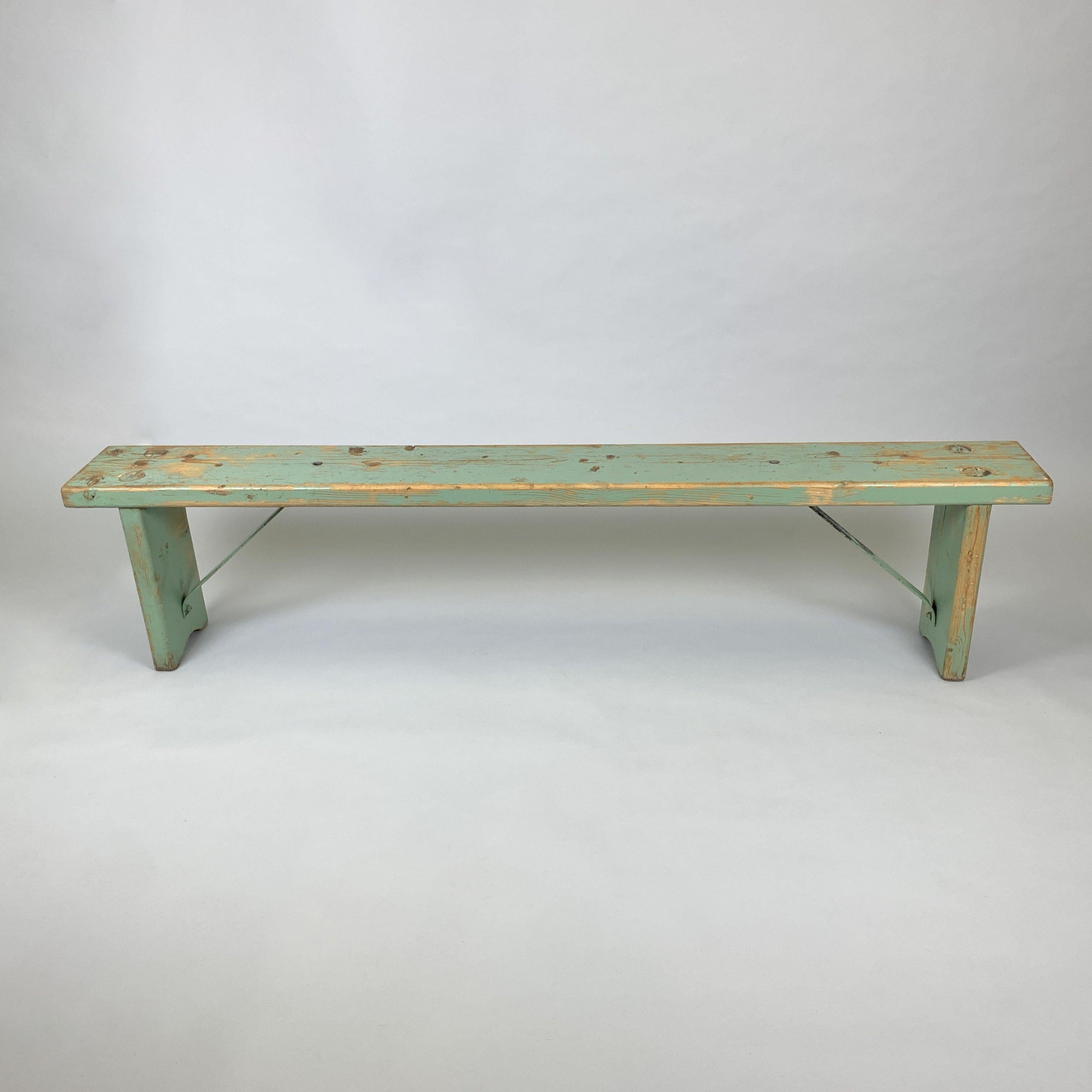 Vintage wooden bench from a factory in former Czechoslovakia.
Cleaned and waxed.