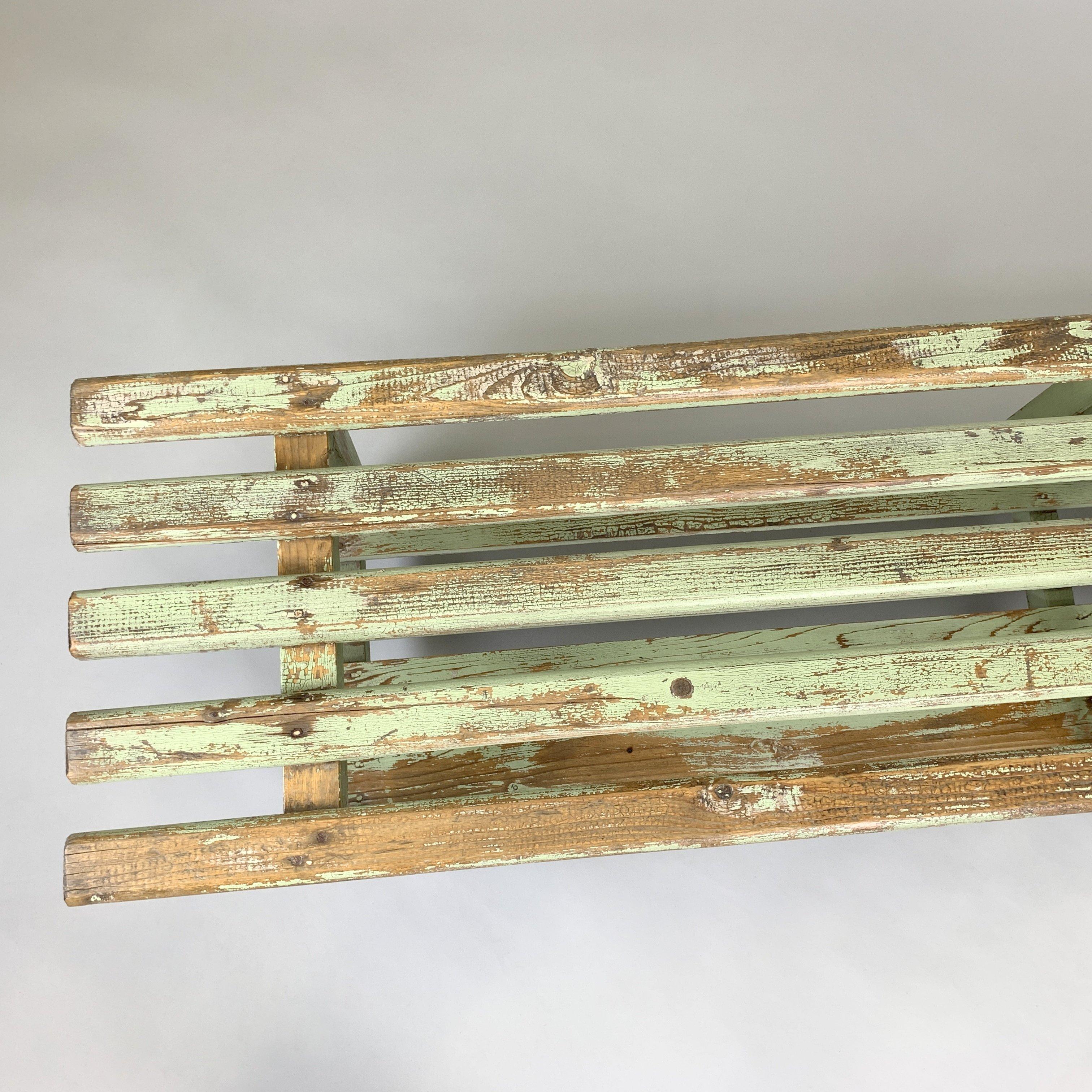 Vintage Industrial Wooden Bench, Original Paint, 1930s 2