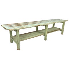 Vintage Industrial Wooden Bench, Original Paint, 1930s