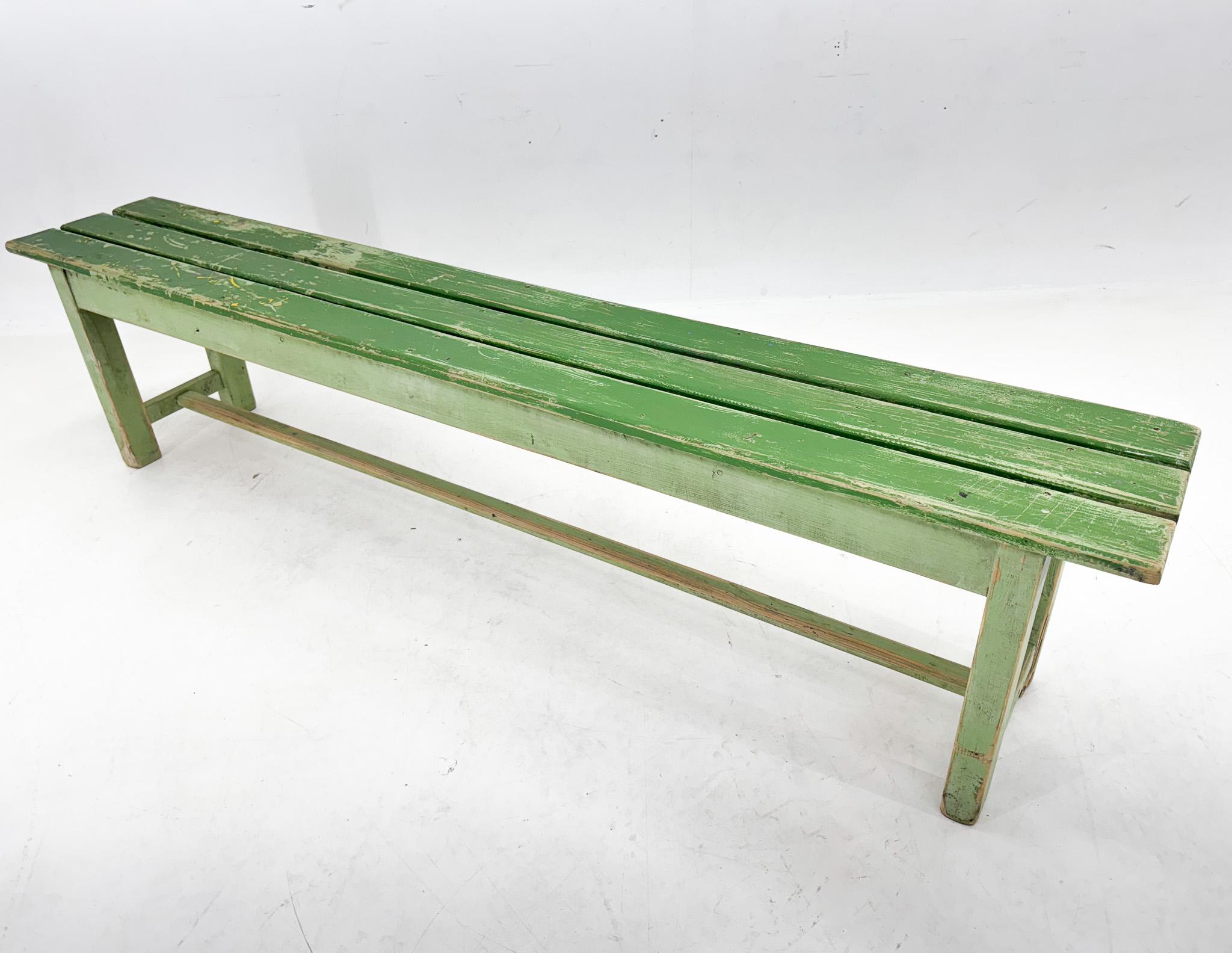 Vintage bench rescued from a factory in former Czechoslovakia. Original paint. Good original condition.