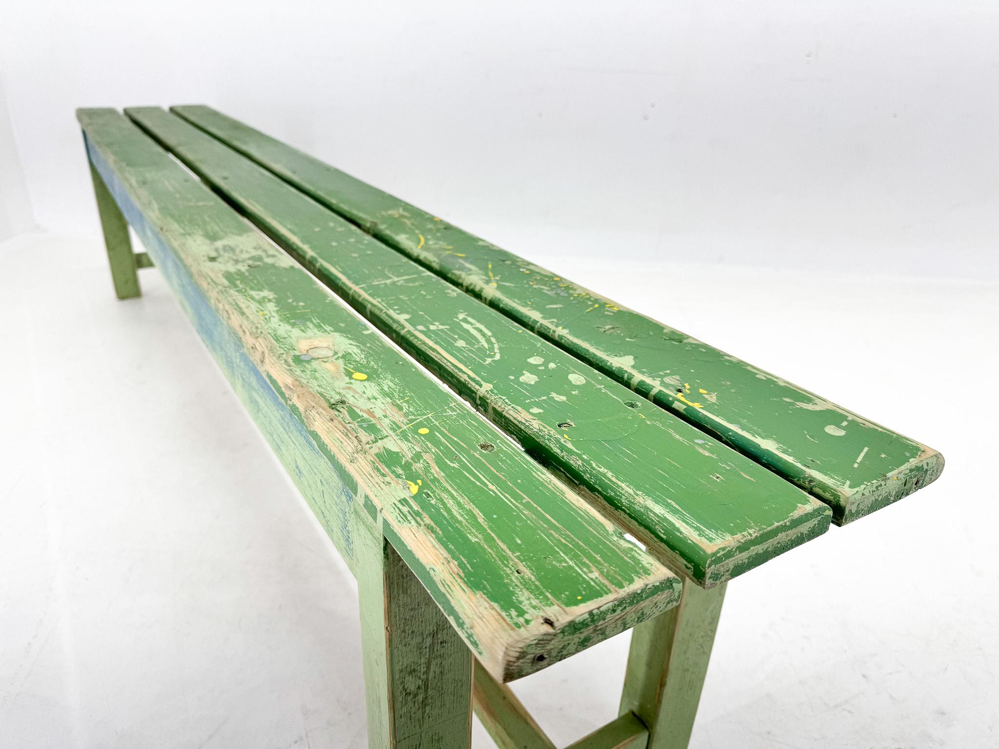 Vintage Industrial Wooden Bench, Original Paint, 1950's In Good Condition For Sale In Praha, CZ