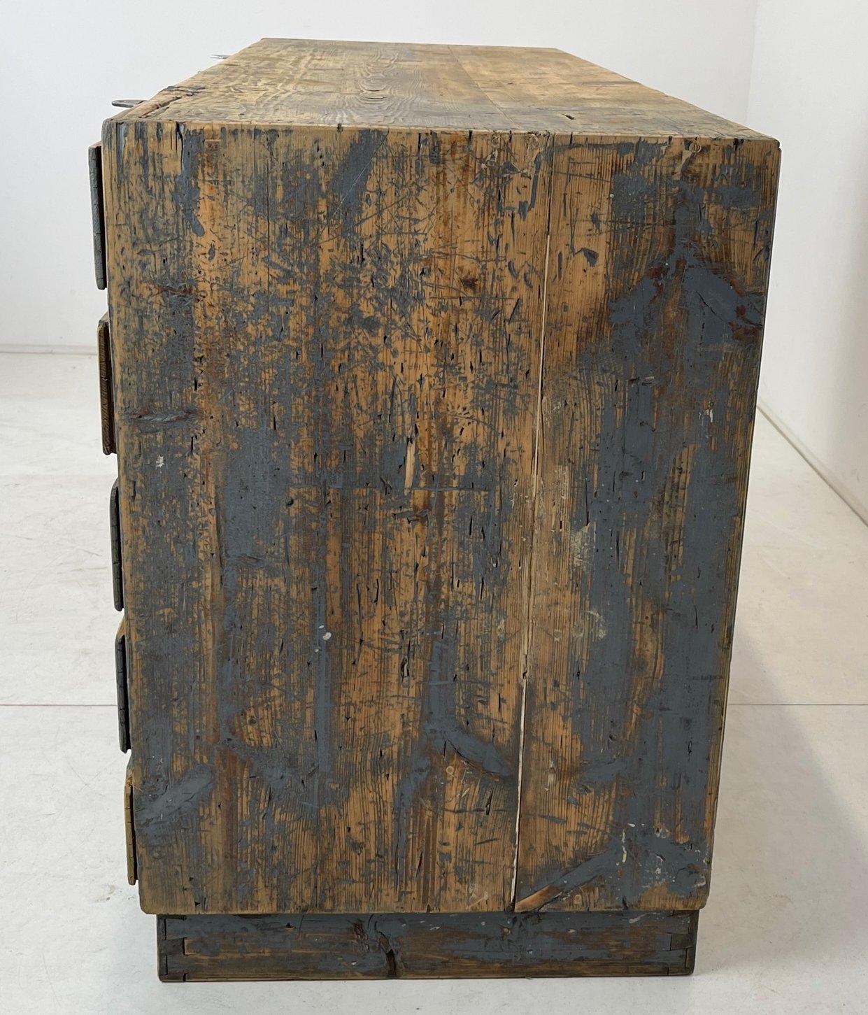 Vintage Industrial Wooden Cabinet with Original Brass Labels, 1930's 8