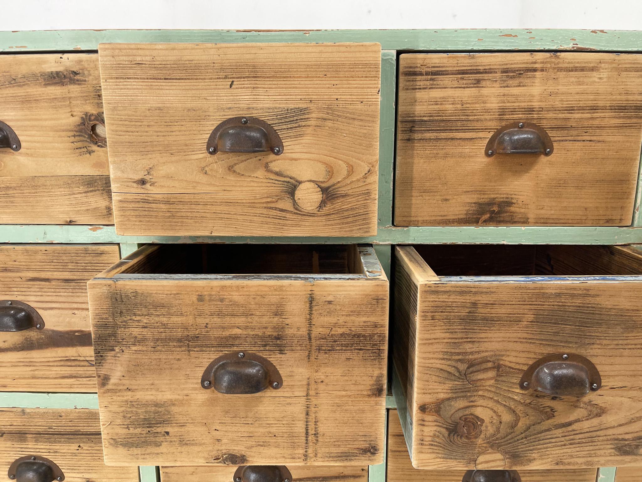 Metal Vintage Industrial Wooden Cabinet with Original Handels, 1930s For Sale