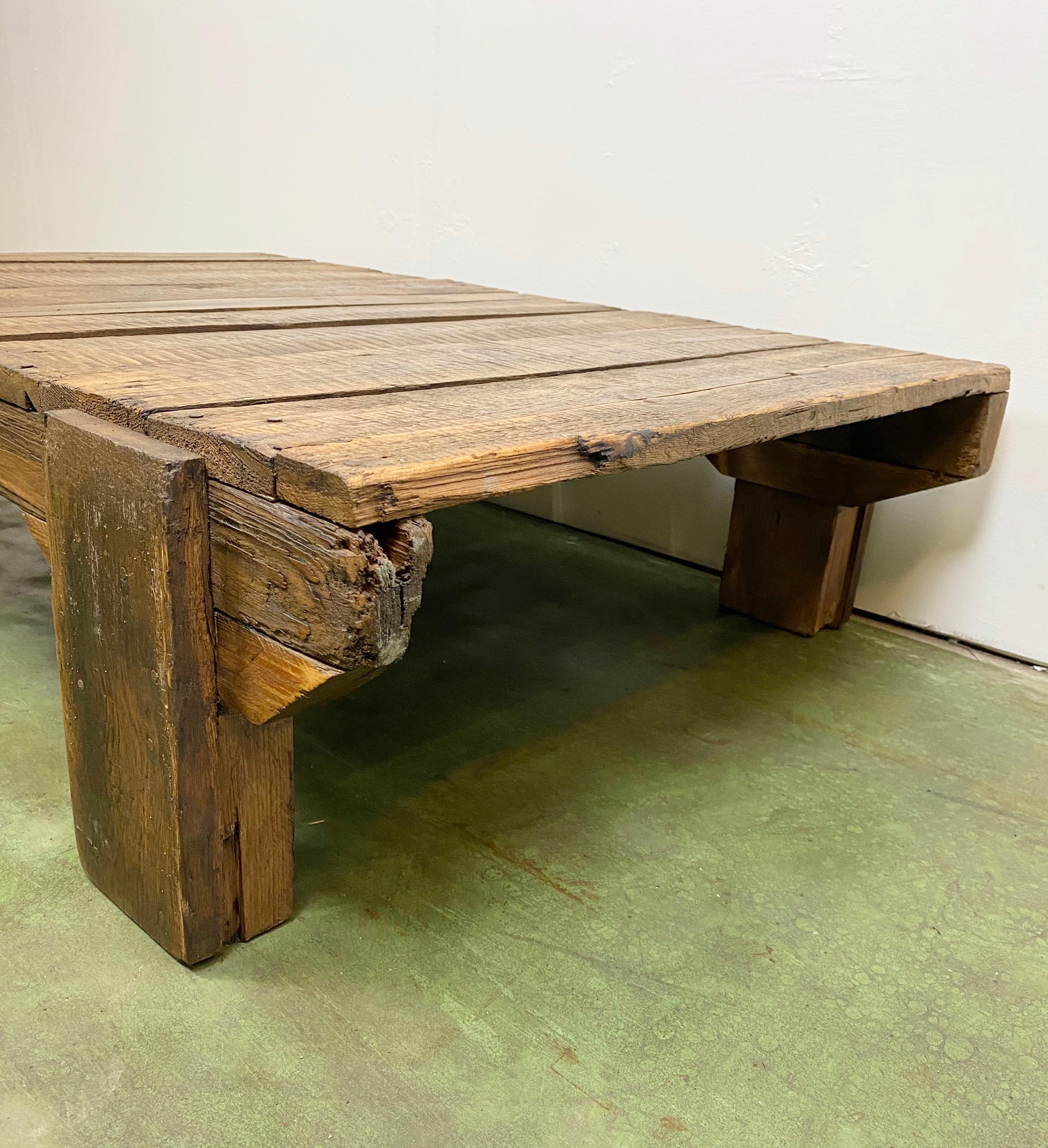 Czech Vintage Industrial Wooden Coffee Table, 1950s