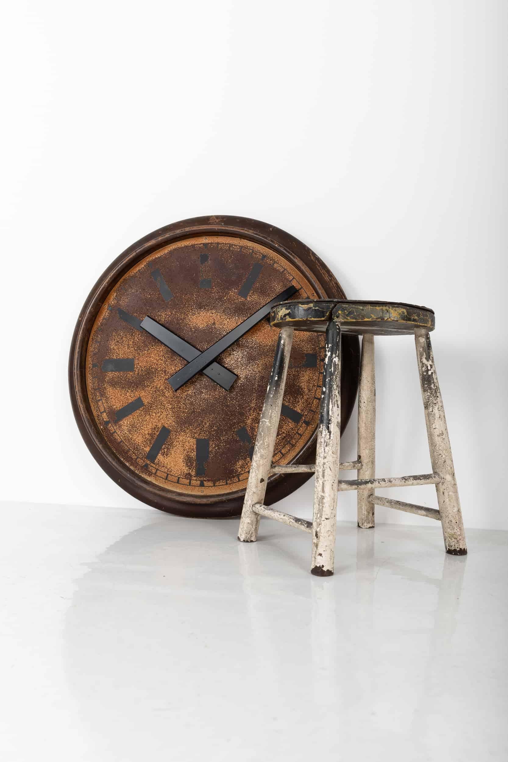 Vintage Industrial Wooden Factory Railway Station Wall Clock, C.1940 2