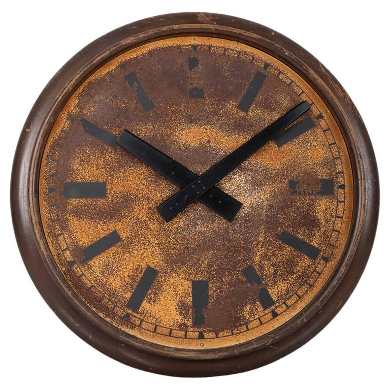 Vintage Industrial Wooden Factory Railway Station Wall Clock, C.1940 For Sale