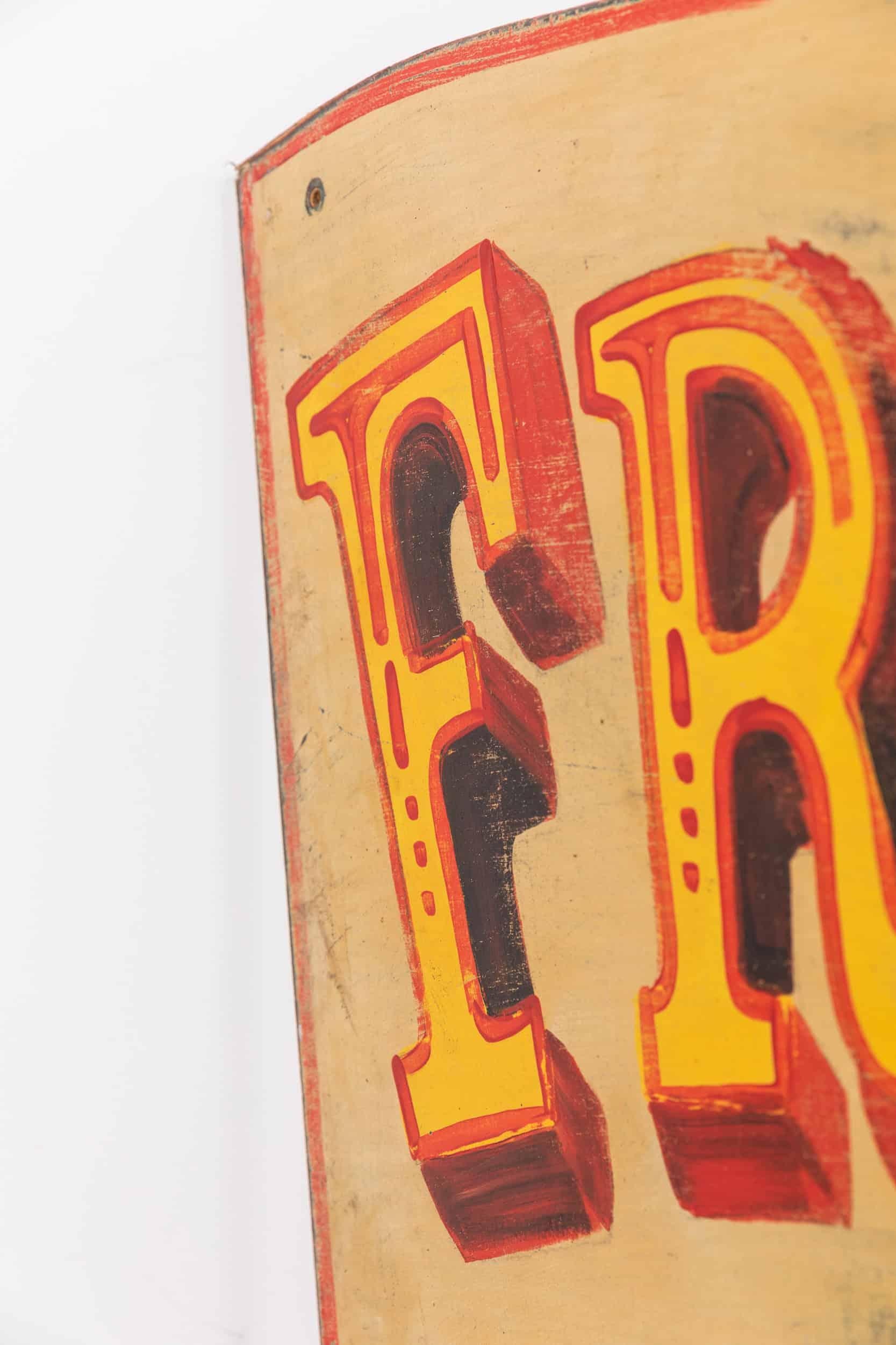 Mid-Century Modern Vintage Industrial Wooden Hand Painted 'Freak Show' Fairground sign, c.1960