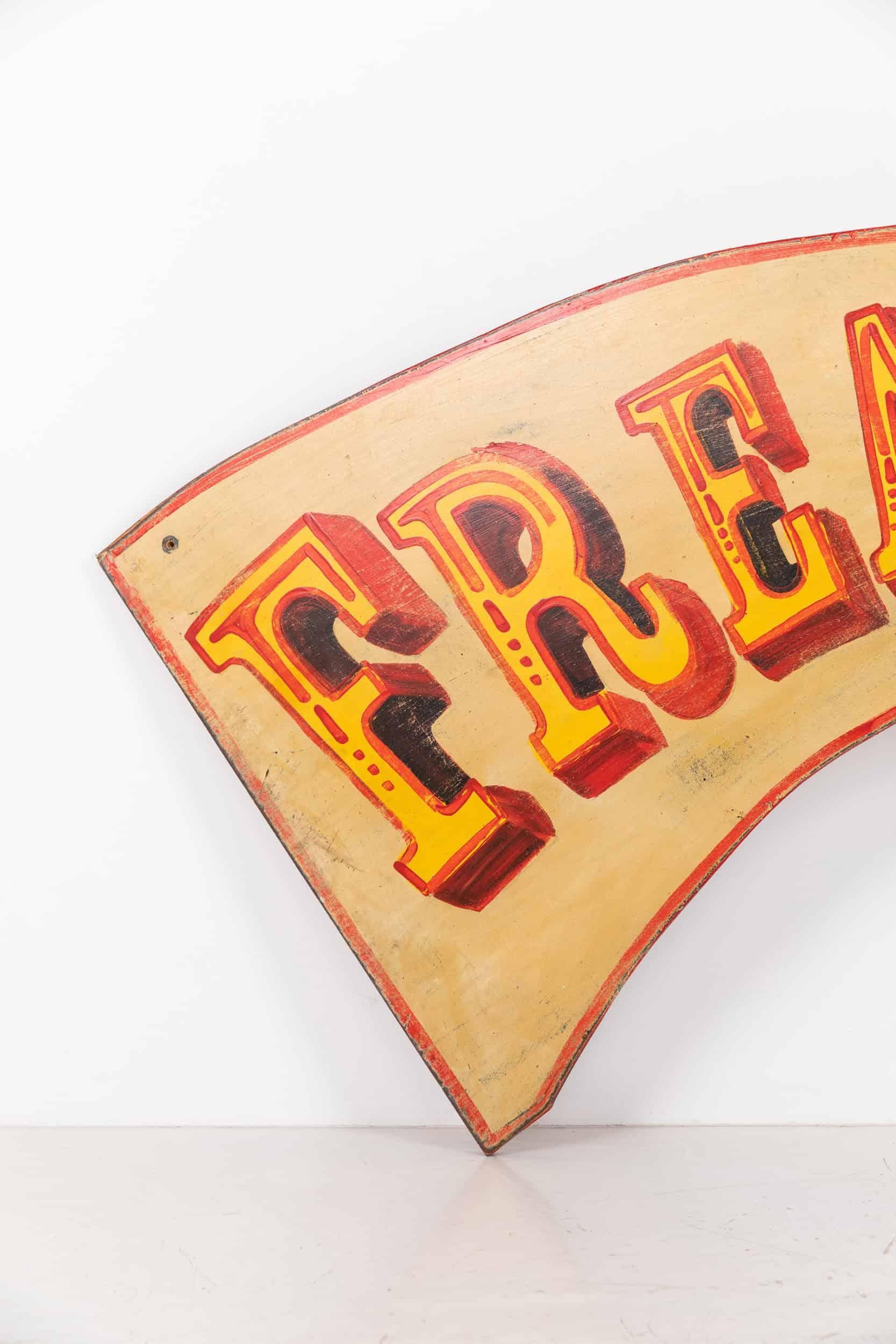 Hand-Painted Vintage Industrial Wooden Hand Painted 'Freak Show' Fairground sign, c.1960