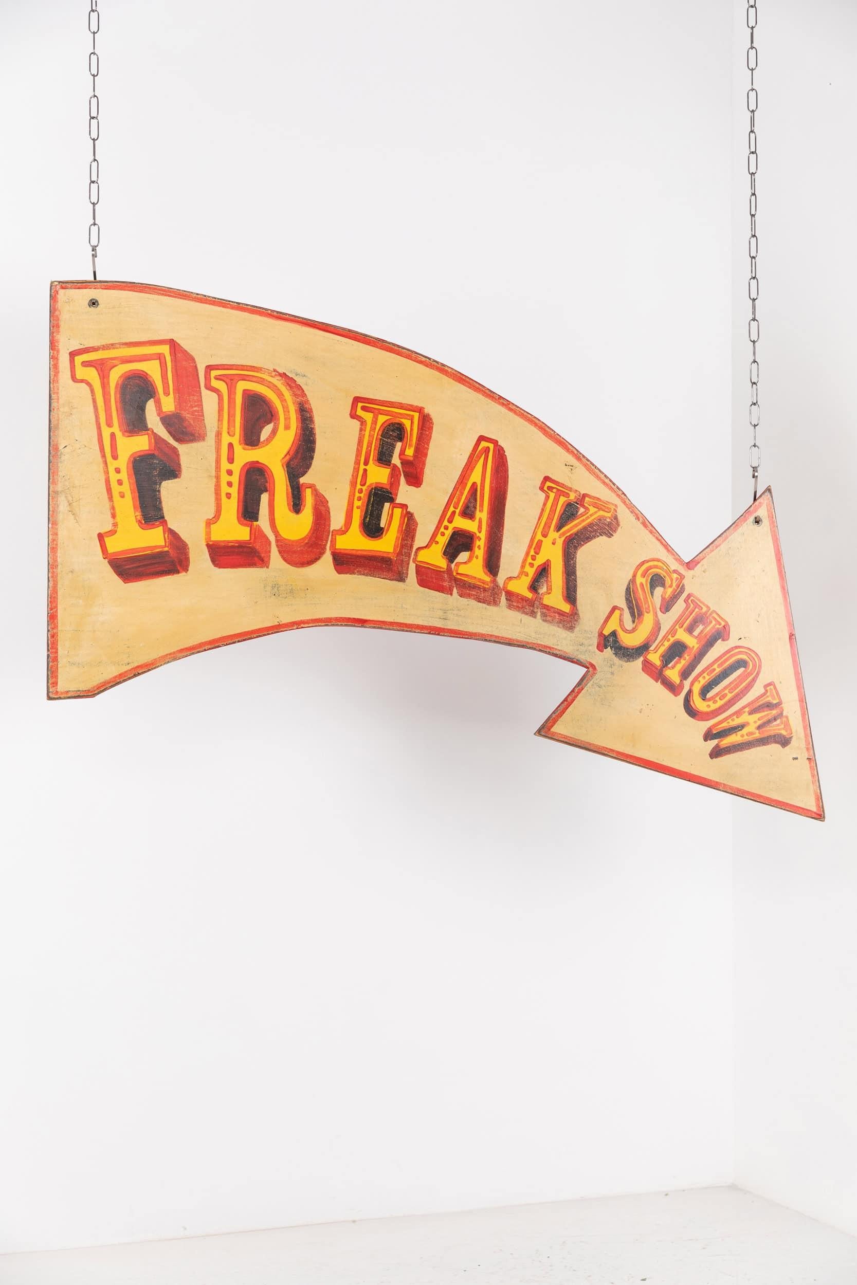 Vintage Industrial Wooden Hand Painted 'Freak Show' Fairground sign, c.1960 In Fair Condition In London, GB
