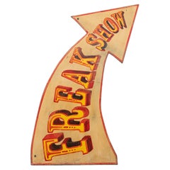 Panneau de foire « Freak Show » vintage en bois industriel peint à la main, vers 1960
