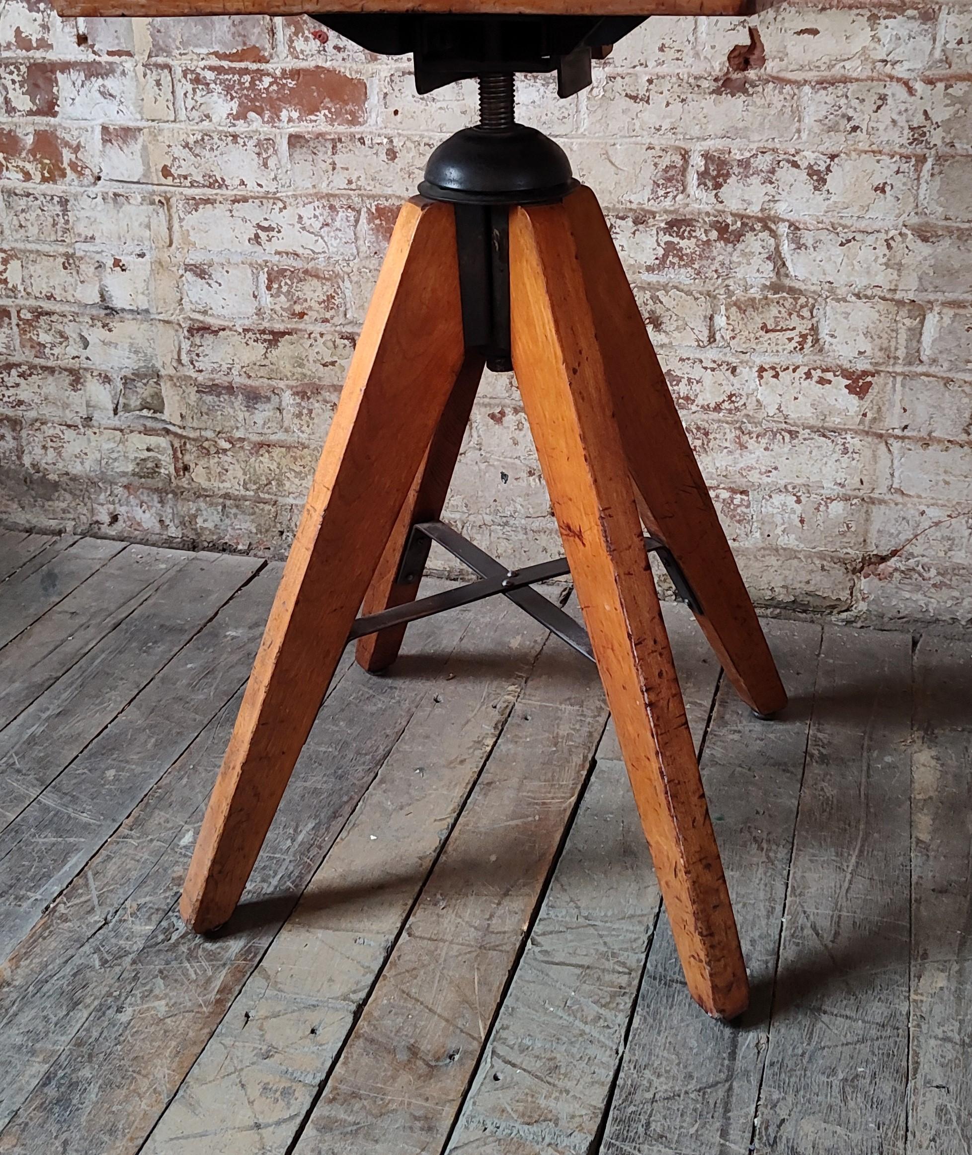 Vintage Industrial Wooden Stool For Sale 6
