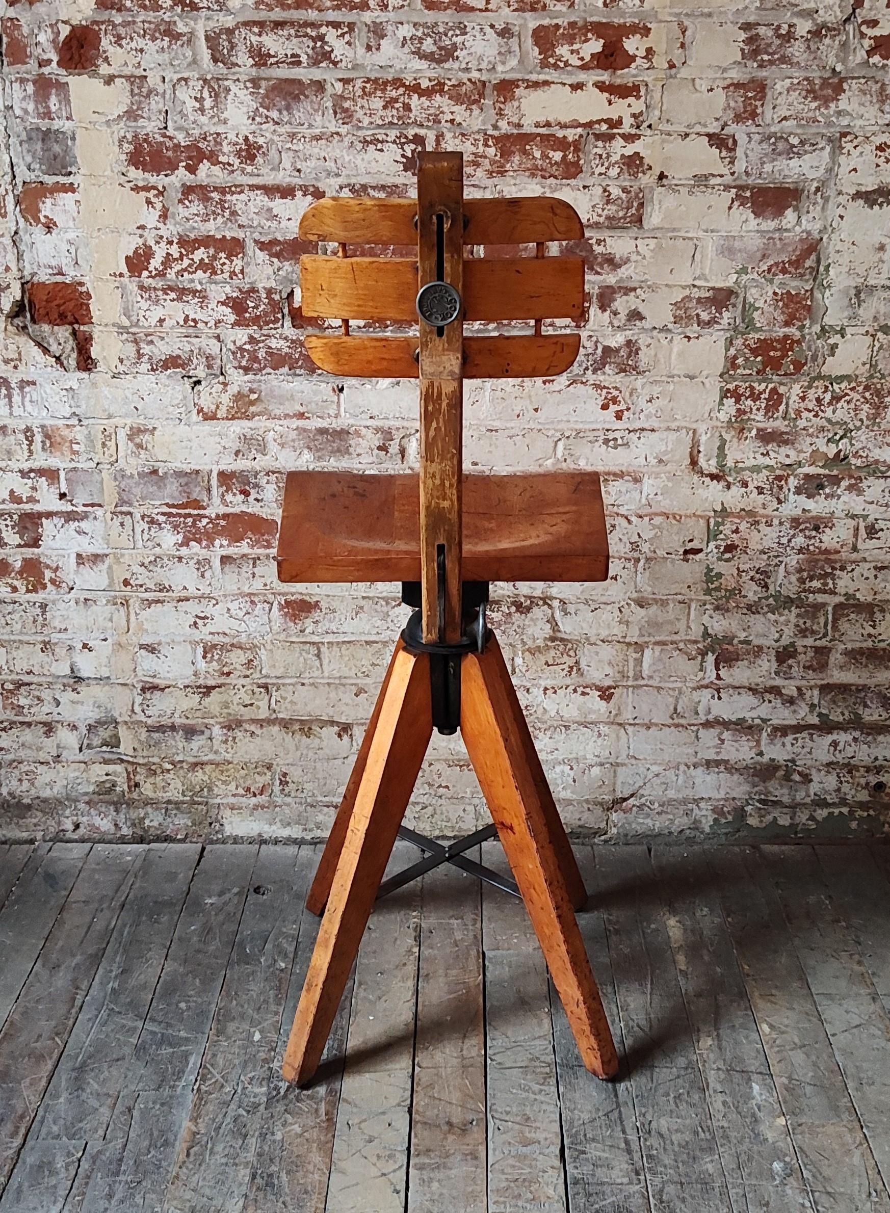 American Vintage Industrial Wooden Stool For Sale