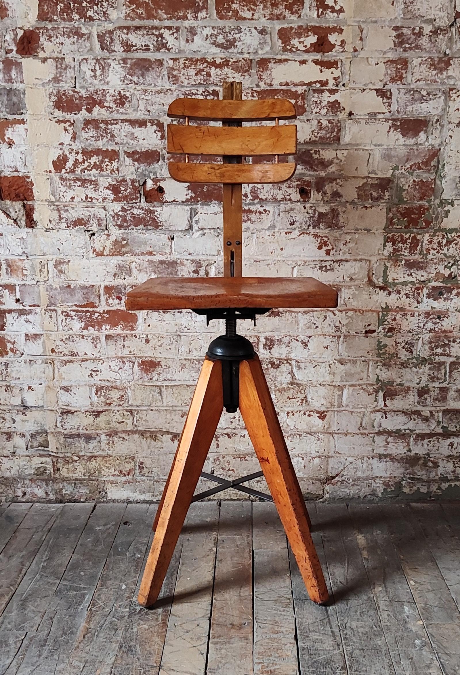 20th Century Vintage Industrial Wooden Stool For Sale