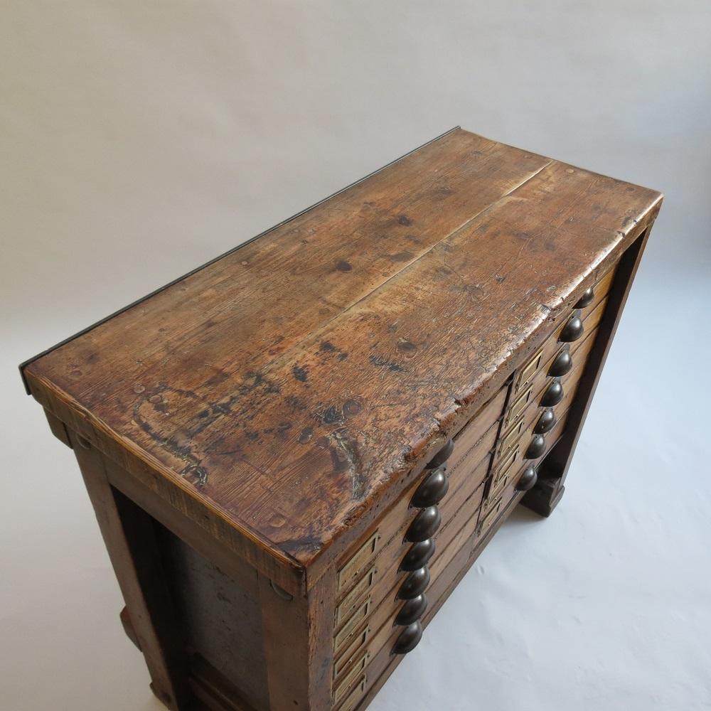 20th Century Vintage Industrial Workbench Kitchen Pine Drawers