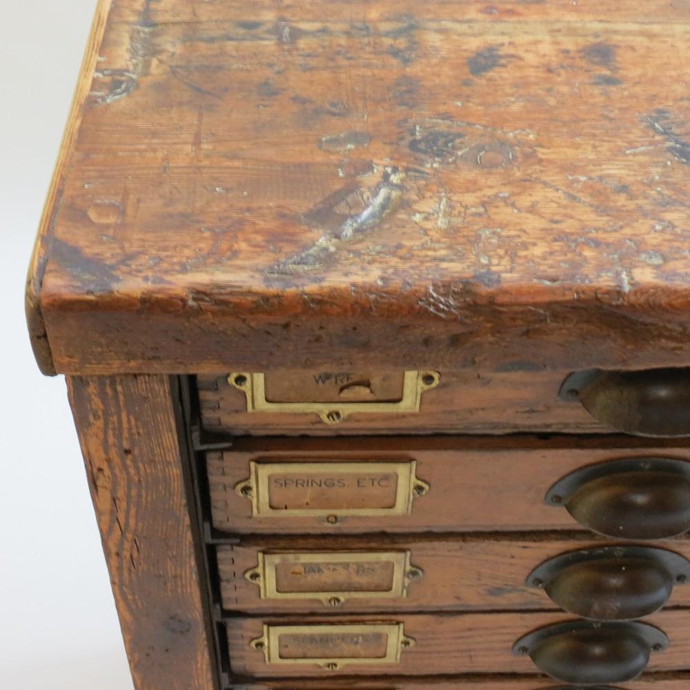 Vintage Industrial Workbench Kitchen Pine Drawers 1