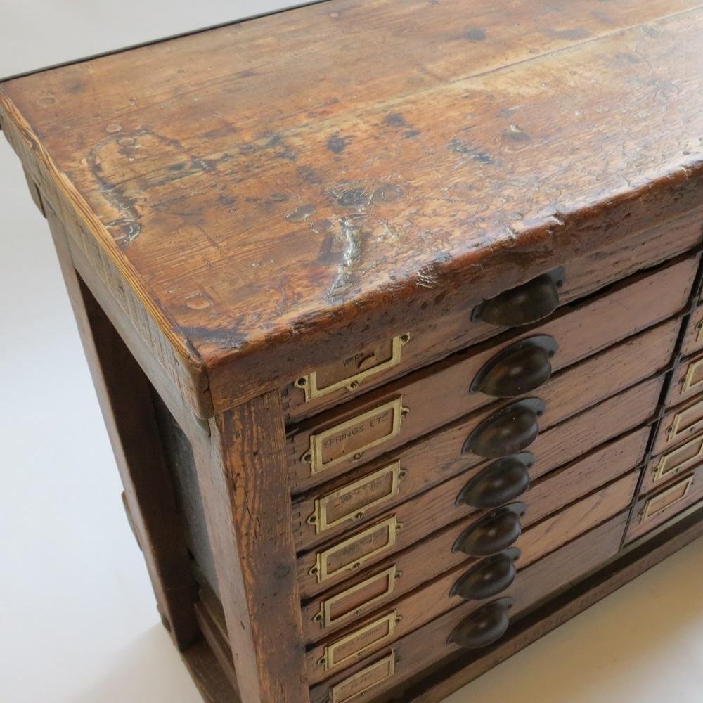 Vintage Industrial Workbench Kitchen Pine Drawers 6