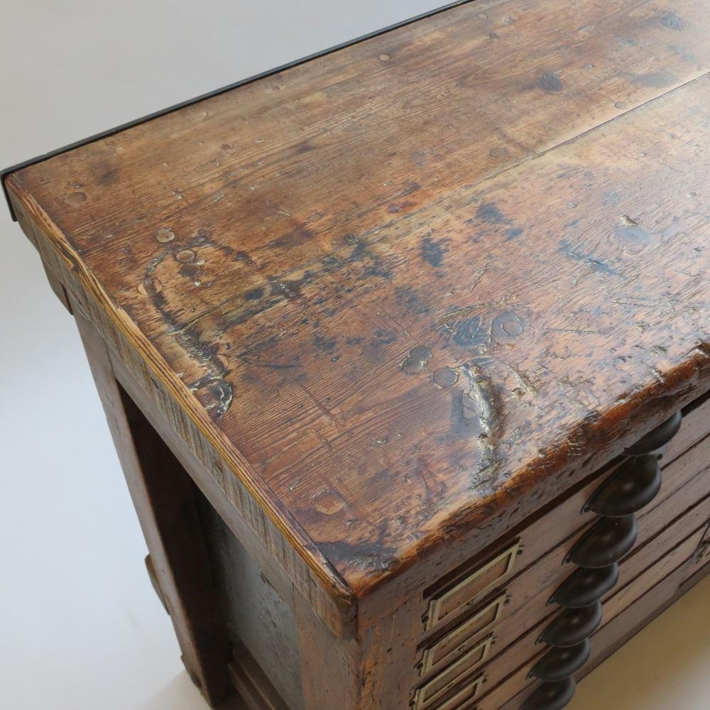 Vintage Industrial Workbench Kitchen Pine Drawers 7
