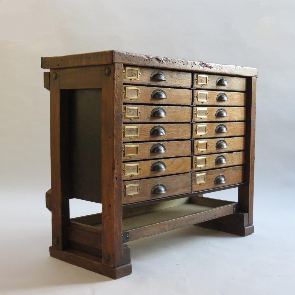 English Vintage Industrial Workbench Kitchen Pine Drawers