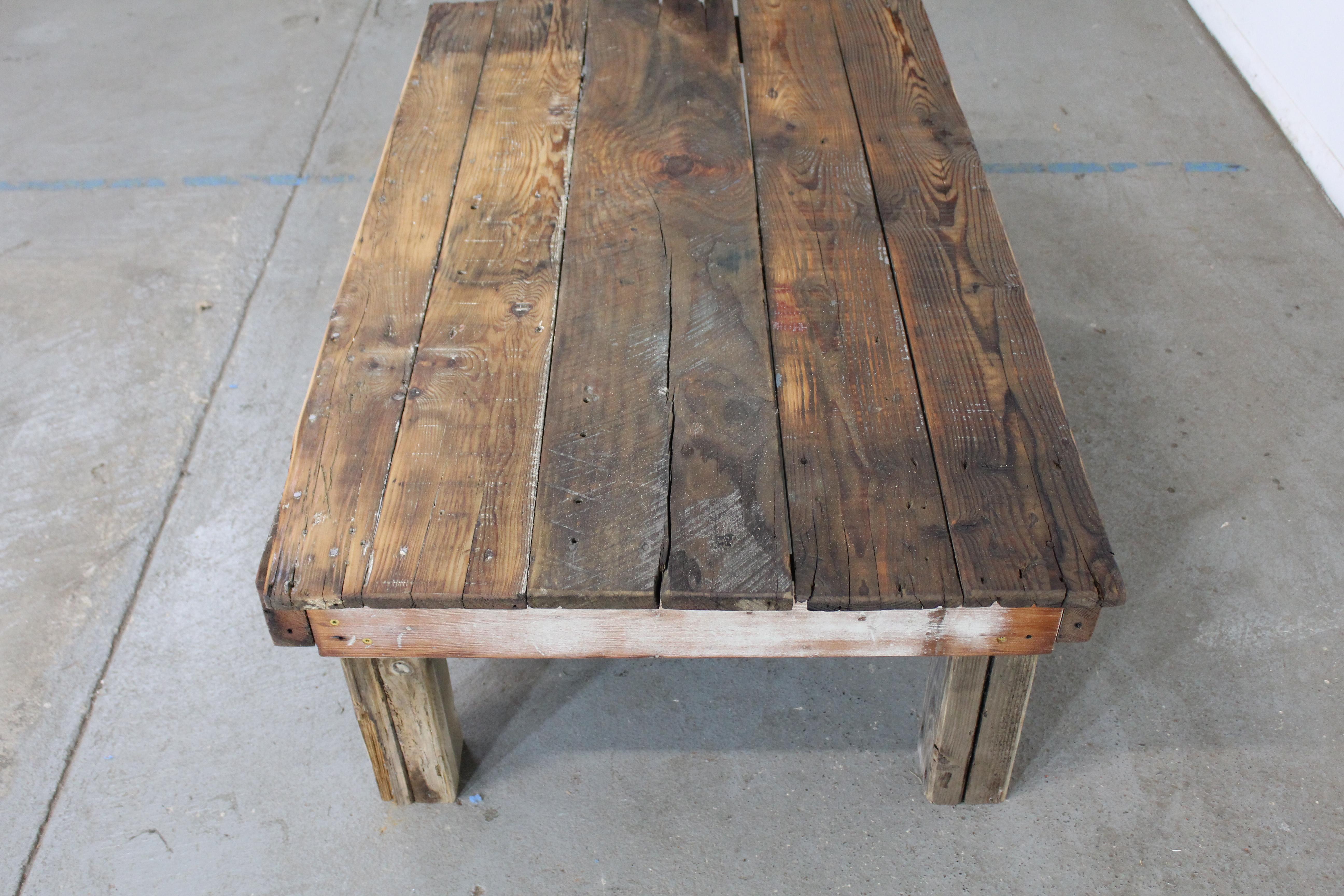 Vintage Industrial Workbench Rustic Farm Coffee Table In Fair Condition In Wilmington, DE